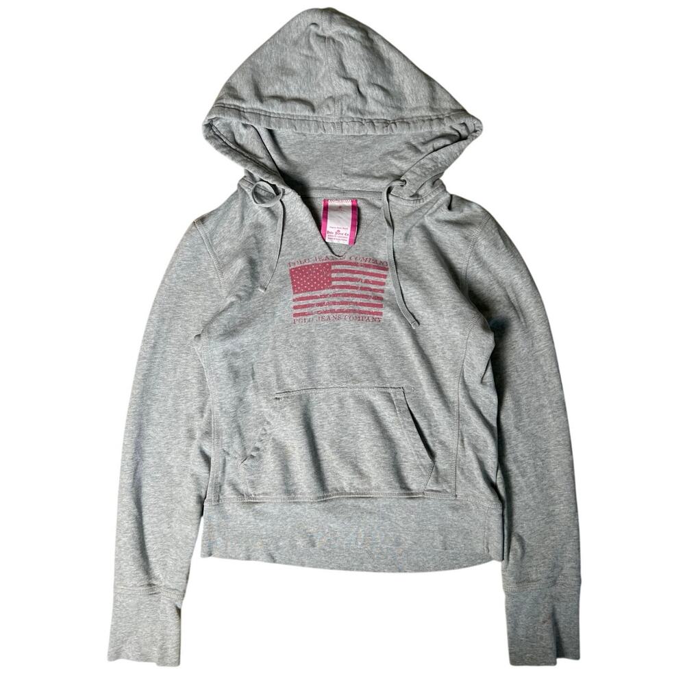 Polo Jeans Ralph Lauren Zip Up Hoodie Womens Small White Flag Sweatshirt